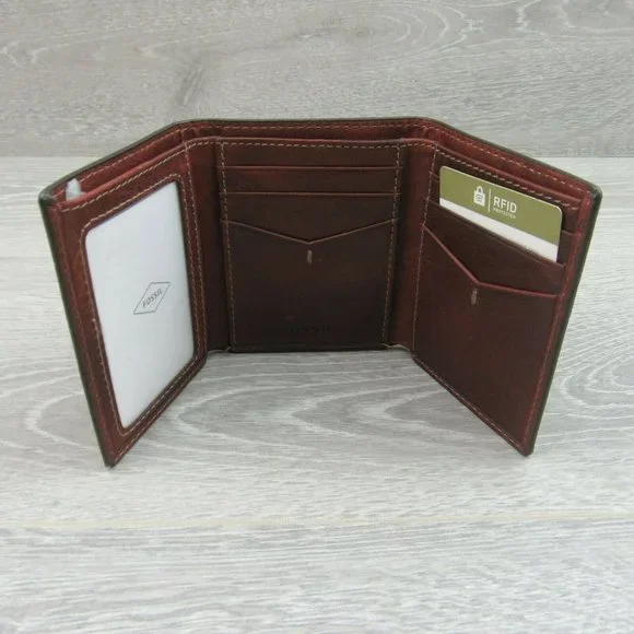 Fossil Allen Trifold RFID Mens Tan Brown Leather Wallet NEW - Picture 5 of 10